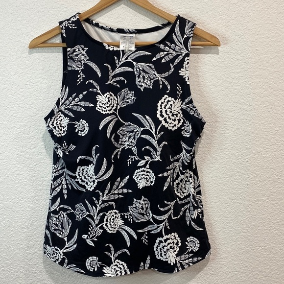 NWOT Lands' End Women's Bundle of 2 Swimsuit High Neck Black Floral Top Sz 8/10 - Picture 1 of 7